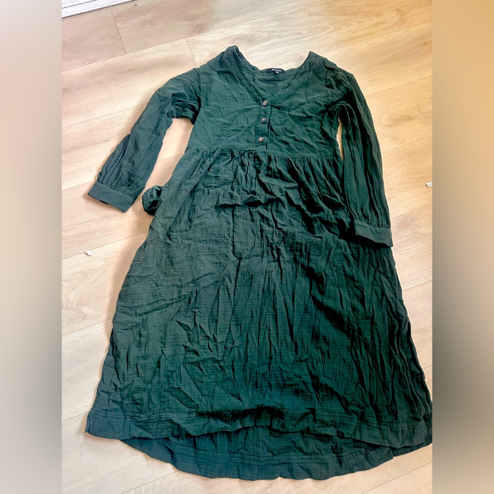 Madewell lightspun button front midi dress Hunter green size 6